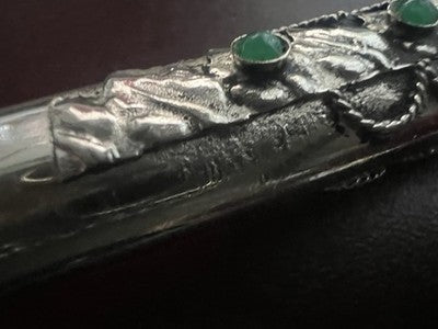 Stylo À Bille Vintage PLACÉ ARGENT Pierre Cabochon Verte Fait Main