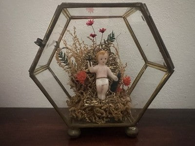🔴 Baby Jesus aus Wachs, handgefertigt für die Andacht, Original, antik, 1900 