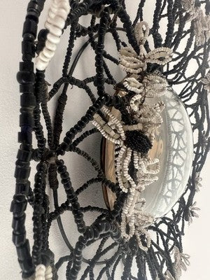 🔴 SAINT TERESA copper engraving curved glass microbead embroidery antique 1800 