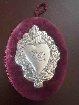 Ex Voto Cœur Laminé Argent 15 X 11 Grâce Reçue Velours Rouge Vintage 