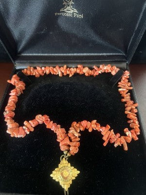 🔴 Collana CORALLO NATURALE con chiusura gioiello smaltata vintage ’70