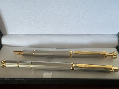 🔴 Penna sfera e roller SALVI metallo finitura effetto titanio dorato set