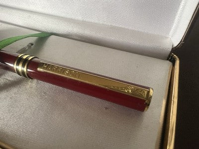 🔴 HARRISON penna stilografica lacca rossa pennino dorato iniziali B.M astuccio