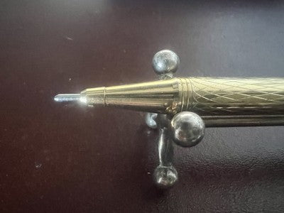 Lalex Stylo-Plume Sphère Plaqué Or Losanges Écrit Vintage Avec Trousse