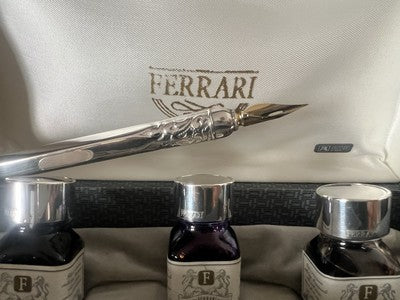 Rotes Ferrari-Füllfederhalter-Schreibset aus silbernem 925er Sterlingsilber mit Tinten 