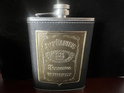 🔴 JACK DANIEL'S fiaschetta acciaio 8 oz rivestita pelle con placca metallo