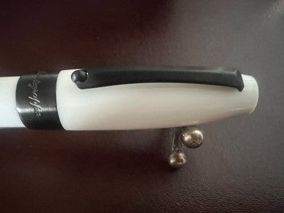 🔴 MONTEGRAPPA penna sfera Fortuna White resina bianca metallo brunito NOS