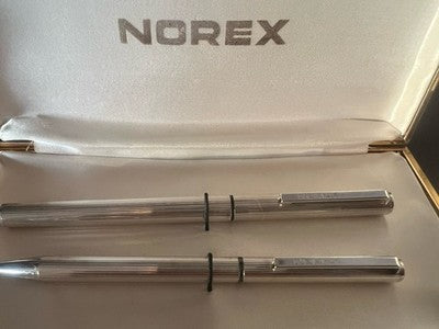 🔴 NOREX penna stilografica + sfera Argento 925 millerighe SET vintage 1970