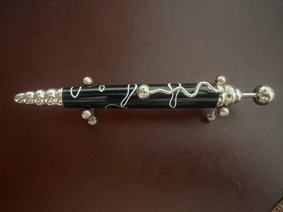 Jean Pierre Lepine Stylo-Plume à Bille Zig Zag Laque Noire Motifs Blancs Écrit