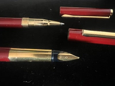🔴 Vintage NOS roter Lackpatronen- und Kugelschreiber mit Goldverzierungen 