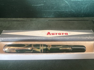 🔴 AURORA penna stilografica Novum celluloide verde leva pennino oro vintage '30
