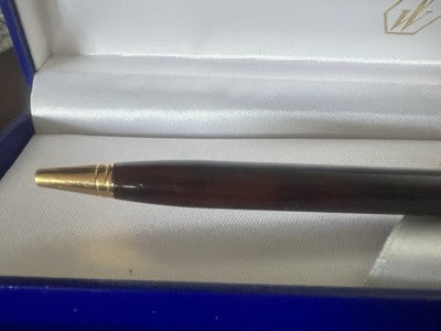 🔴 WATERMAN penna sfera lacca marmorizzata placcata oro scrive con astuccio