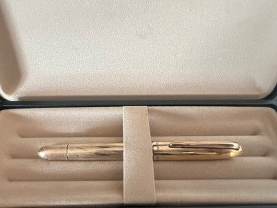 🔴 SNOMAR penna stilografica laminata oro 18K pulsante di fondo F scrive vintage