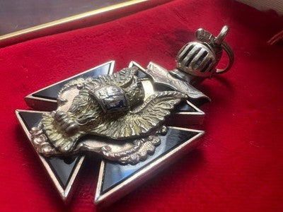 🔴 Croce MASSONICA ciondolo fob placcata oro Fraternal Order Eagles antica