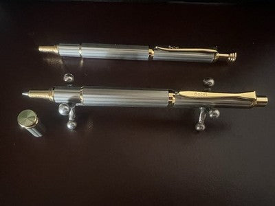 🔴 Penna sfera e roller SALVI metallo finitura effetto titanio dorato set