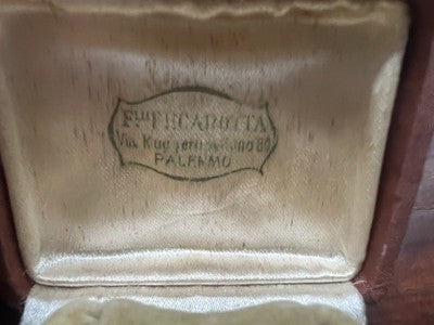 🔴 Moiré fabric earring box with antique clasp from 1920 