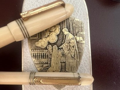 🔴 Napoleon Füllfederhalter und Elfenbein-Zelluloidbleistift, Kommunionsset, Vintage