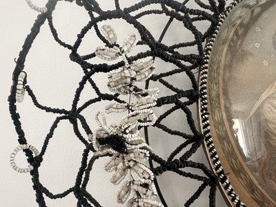 Sainte Thérèse Gravure Sur Rame Verre Bombé Broderie Microbead Antique 1800