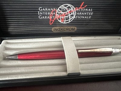 Stylo À Bille INOXCROM Laque Rouge Chromé À Bouton Écrit Étui Vintage 