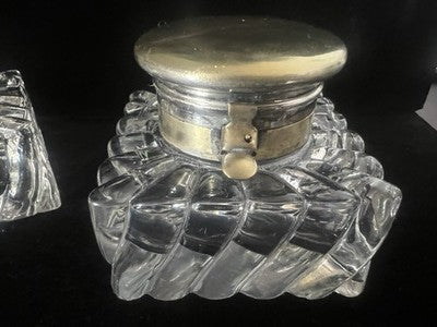 🔴 Calamai da scrivania cristallo e ottone epoca fine Ottocento grandi misure