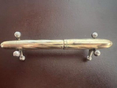 Snomar Pen Fountain Pen Foil Gold 18K Power Button Bottom F Marking Vintage