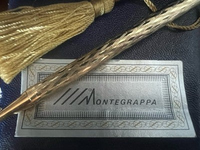 MONTEGRAPPA Crayon Guilloché Losanges Plaqué Or Avec Nœud Porte-Mine Vintage