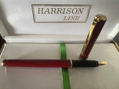 🔴 HARRISON penna stilografica lacca rossa pennino dorato iniziali B.M astuccio