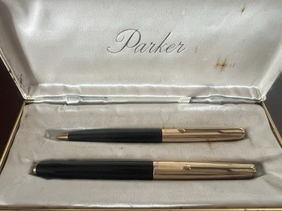 Parker Stylo-Plume Stylo à Plume 61 Flèche Doré Gravé Et Crayon Mécanique Cru 