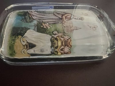 Santino Reliquaire Verre Pressé Appearing Madonna W. Maria Vintage