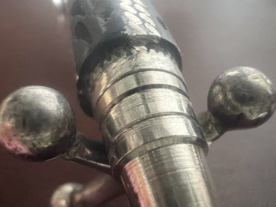 🔴 Penna sfera ARGENTO 800 legno intagliato a mano artigianale rara vintage