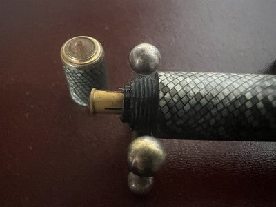 Stylo-Plume Stylo à Plume Celluloid Nacre Mosaïque Serpent Et Or 14K Vintage