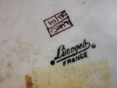 Limoges Encrier Porcelaine Peinte A Main Complet Vintage Fine 1800