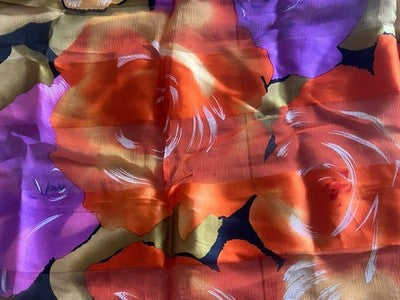 Balmain Foulard Woman Silk 85x88 CM Black with Flowers Rose with Box Vintage