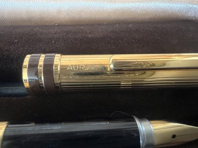 🔴 AURORA penna stilografica Marco Polo ARGENTO 925 MASSICCIO F placcata oro