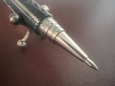 🔴 Penna sfera ARGENTO 800 legno intagliato a mano artigianale rara vintage