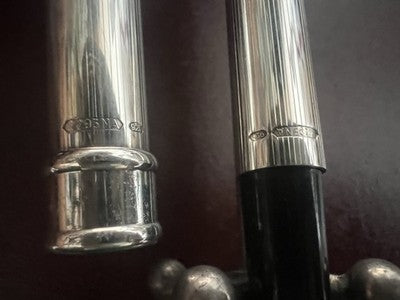 Roter Kugelschreiber, massives 925er Silber, Vintage-Klick 