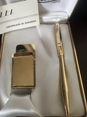 🔴 LALEX set penna sfera dorata + ferma soldi banconote astuccio vintage