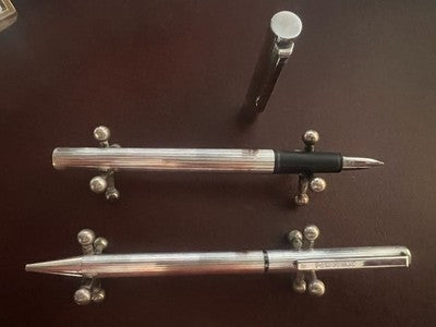 🔴 NOREX penna stilografica + sfera Argento 925 millerighe SET vintage 1970