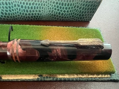 🔴 OMEGA penna stilografica celluloide bordeaux A.V.M a pulsante scrive vintage