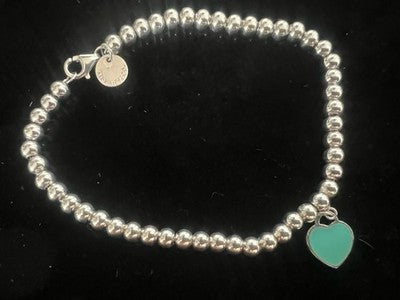 Tiffany & Co.Armband Nuggets Perle Silber 925 Charm Herz Emailliert Vintage