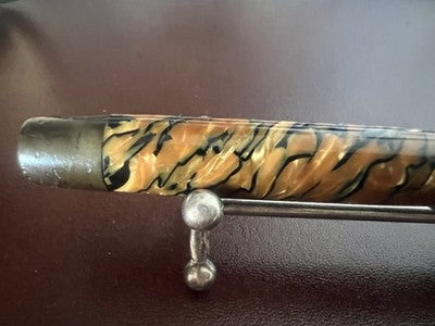 Red Vintage '40 Tiger Striped Celluloid Fountain Pen With Button