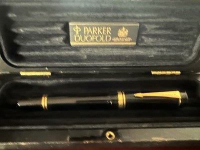 🔴 PARKER Penna stilografica Duofold International nera oro 18K 750 M astuccio