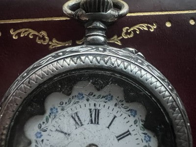 🔴 Orologio tasca ARGENTO 800 donna da revisionare parti vintage WENGIA 8