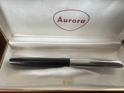 🔴 AURORA penna stilografica Duo Cart pennino ORO cappuccio cromato vintage
