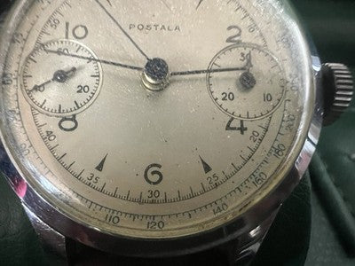POSTALA Landeron 48 Bicompax Chronograph Rare Original Working Vintage '40