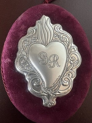 Ex Voto Cœur Laminé Argent 15 X 11 Grâce Reçue Velours Rouge Vintage 
