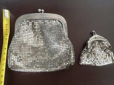 Mini Sacs Porte-Monnaie Jersey Métallique D'Argent Soie Belle Epoque Vintage