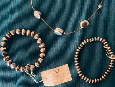 🔴 VESTOPAZZO gioielli bracciali pepite big e rondelle con collana alluminio