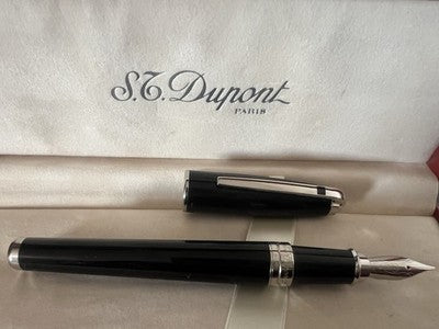 🔴 DUPONT penna stilografica LINE D grande pennino ORO 18 KT M platinata NOS
