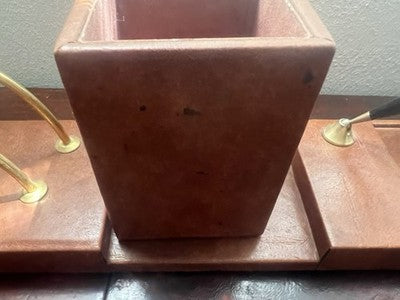 🔴 Base penna stilografica sfera set scrivania portapenne vera pelle vintage